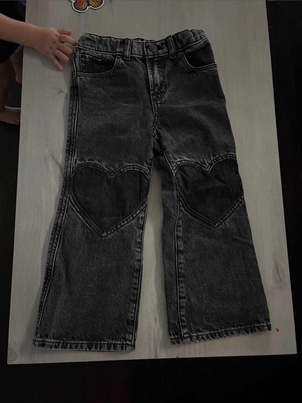 GAP Black Washed Jeans with Heart Knee Patches